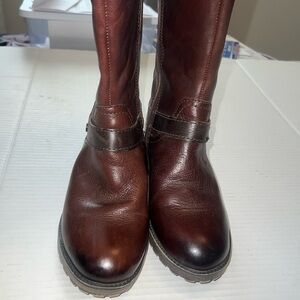 Leather Riding‎ Boots Brown Knee High Buckle Accent Comfortable